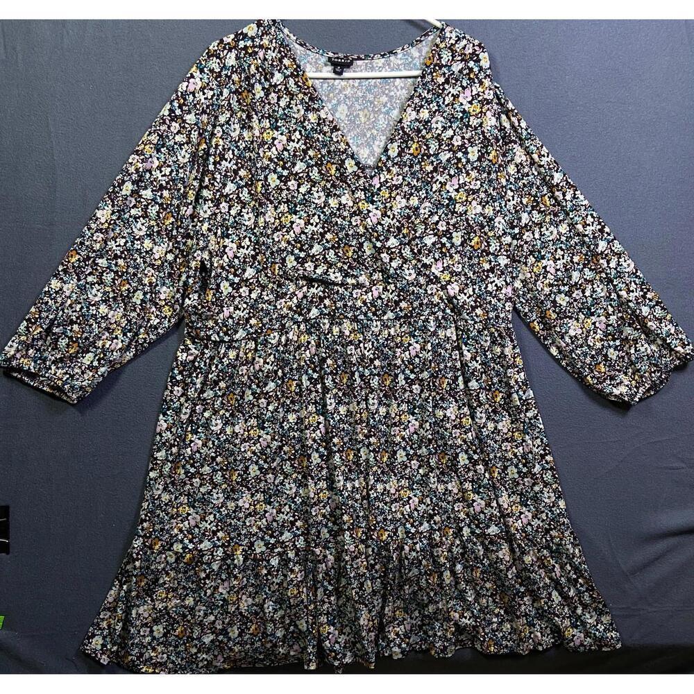 Torrid Mini Studio Knit Surplice Tiered Spring Summer Dress Floral Print Size 3